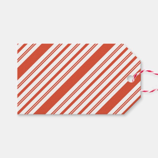 Candy Cane Koorstreep-Diagonaal Cadeaulabel (Voorkant (Horizontaal))