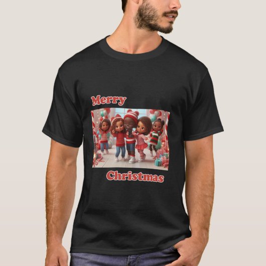 Candy Cane Lane Afro-Amerikaanse Kerstselfie T-shirt (Voorkant)