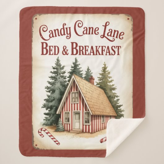 Candy Cane Lane Bed & Breakfast Sherpa Dekbed  Deken (Voorkant)