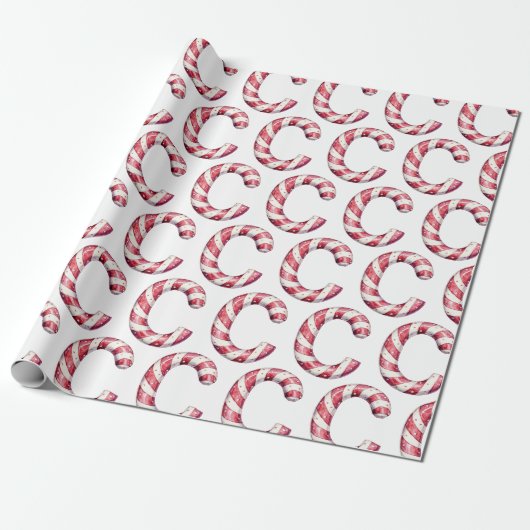 Candy Cane Letter C Kerst Cadeaupapier (Uitgerold)
