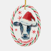Candy Cane Lijst Funny Cowabunga Koe Keramisch Ornament (Voorkant)