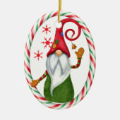 Candy Cane Lijst Funny Gnome Keramisch Ornament (Voorkant)