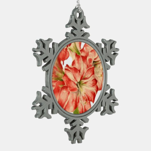 Candy Cane Lily op Pewter Sneeuwvlok Ornament (Links)