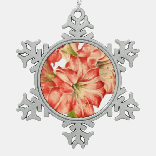 Candy Cane Lily op Pewter Sneeuwvlok Ornament (Voorkant)