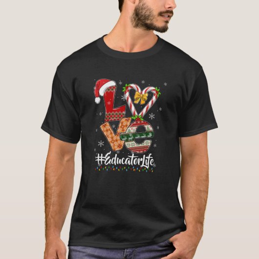 Candy Cane LOVE Educator Life Funny Kerstpaja T-shirt (Voorkant)