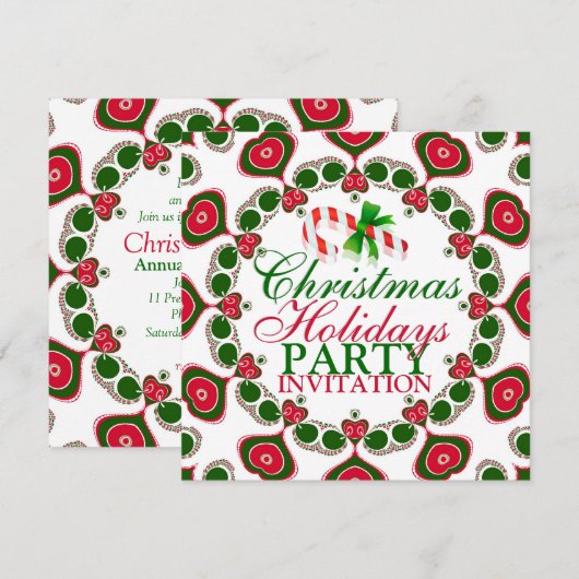 Candy Cane Love Hearts Kerstparty Uitnodigingen (Voorkant / Achterkant)
