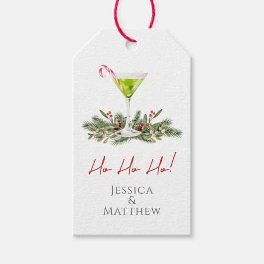 Candy Cane Martini en Mistletoe Koppel Vakantie Cadeaulabel (Voorkant)