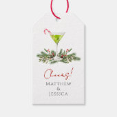 Candy Cane Martini en Mistletoe Koppels Vakantiefe Cadeaulabel (Voorkant)