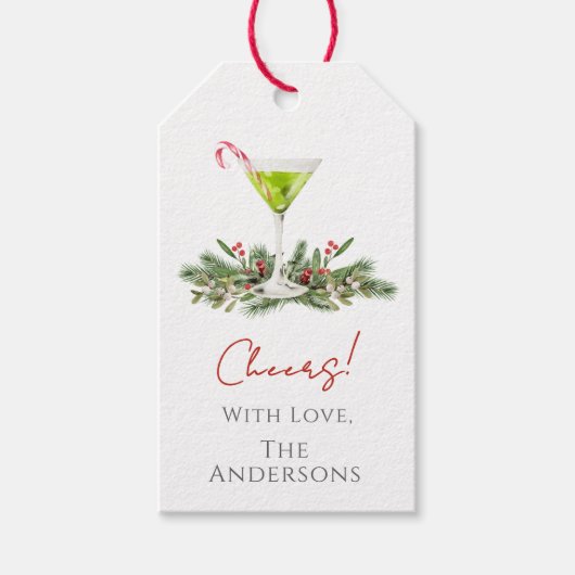 Candy Cane Martini & Mistletoe Cheers Holiday Cadeaulabel (Voorkant)