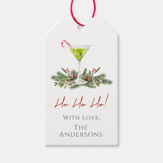 Candy Cane Martini & Mistletoe Van Familiefeestdag Cadeaulabel (Voorkant)
