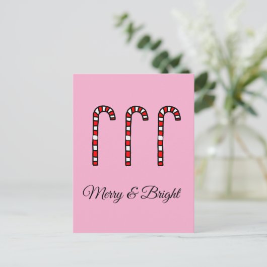 Candy Cane Merry & Bright Feestdagenkaart (Staand voorkant)