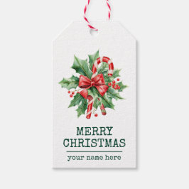 Candy Cane Merry Christmas Custom Text Dark Green Cadeaulabel