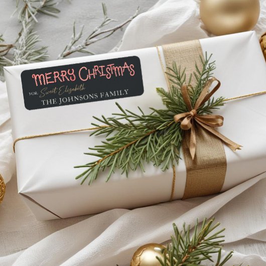 Candy Cane Merry Christmas Gift Label