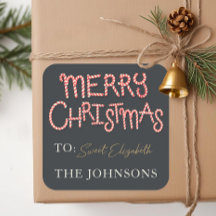 Candy Cane Merry Christmas Gift Sticker Label