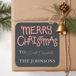 Candy Cane Merry Christmas Gift Sticker Label