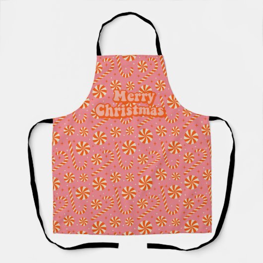 Candy cane Merry Christmas retro patroon Schort (Voorkant)