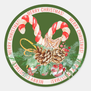 Candy Cane Merry Christmas Ronde Sticker