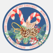 Candy Cane Merry Christmas Ronde Sticker (blauw) (Voorkant)