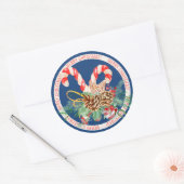 Candy Cane Merry Christmas Ronde Sticker (blauw) (Envelop)