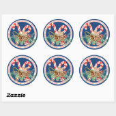 Candy Cane Merry Christmas Ronde Sticker (blauw) (Vel)