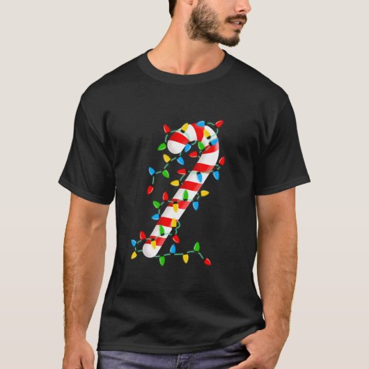 Candy Cane Merry en Bright kerstlampjes Snoep T-shirt (Voorkant)