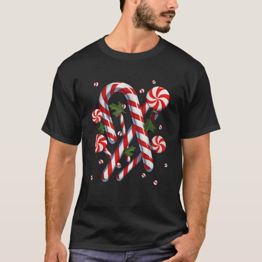 Candy Cane Merry en felrood en wit Snoep lo T-shirt (Voorkant)