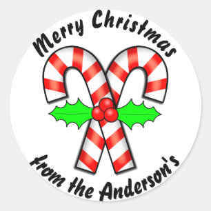 Candy Cane Merry Kerstfeestdag Ronde Sticker