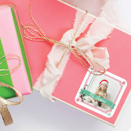 Candy Cane met Candy Cane met eigen foto- en naamc Vierkante Sticker