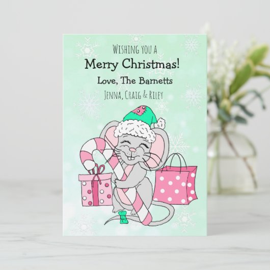 Candy Cane met kerstmannetje Feestdagenkaart (Staand voorkant)