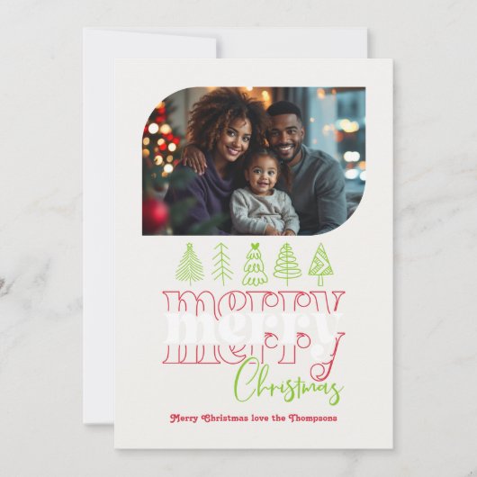 Candy Cane Modern Retro Doodle Kerst Foto Feestdagenkaart (Voorkant)