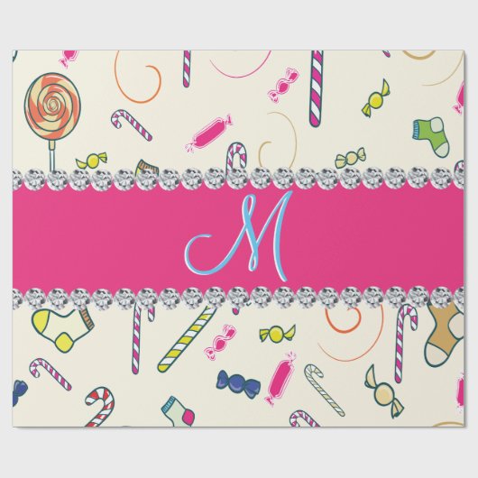 Candy Cane Monogram Cadeaupapier (Vlak)
