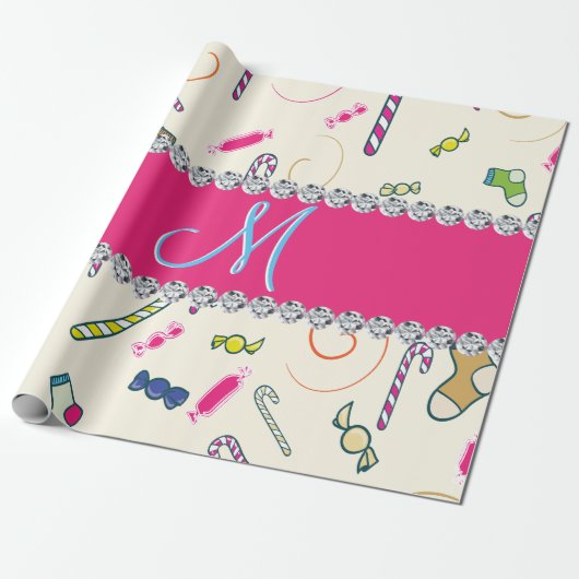 Candy Cane Monogram Cadeaupapier (Uitgerold)