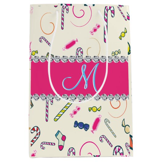 Candy Cane Monogram Medium Cadeauzakje (Voorkant)