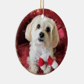 Candy Cane Morkie Dog Round-kerstversiering Keramisch Ornament (Rechts)
