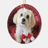 Candy Cane Morkie Dog Round-kerstversiering Keramisch Ornament (Links)