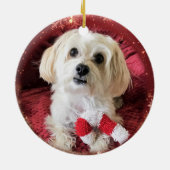 Candy Cane Morkie Dog Round-kerstversiering Keramisch Ornament (Achterkant)