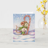 Candy Cane Mouse Christmas Wenskaart Kaart (Gele Bloem)