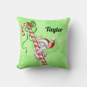 Candy Cane Mouse Voeg een naam/kerstmis toe Kussen