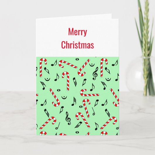 Candy Cane Muzieknoten Kerst Kaart (Voorkant)