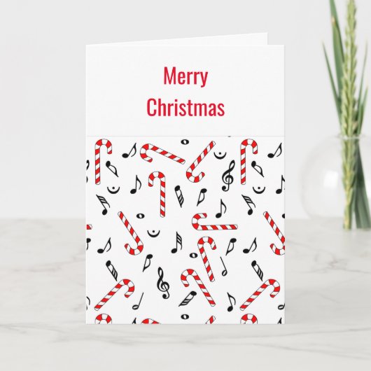 Candy Cane Muzieknoten Kerst Kaart (Voorkant)