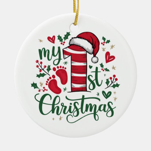 Candy Cane “My 1st Christmas” with Photo Keramisch Ornament (Voorkant)