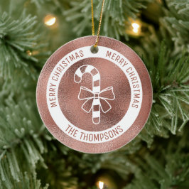 Candy Cane - Nep roze gouden folie (geen echte fol Keramisch Ornament