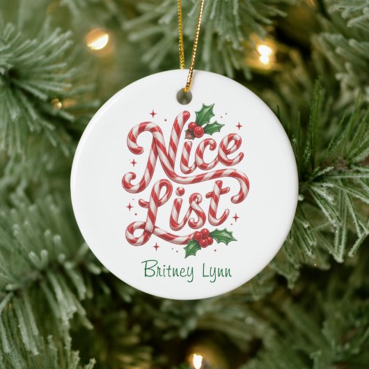 Candy Cane Nice List Keramisch Ornament (Boom)