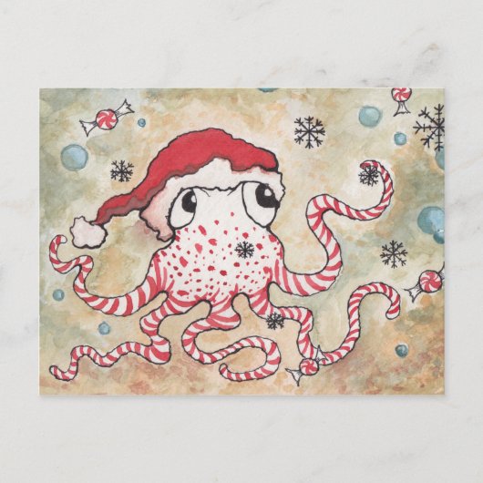 Candy Cane Octopus Briefkaart (Voorkant)
