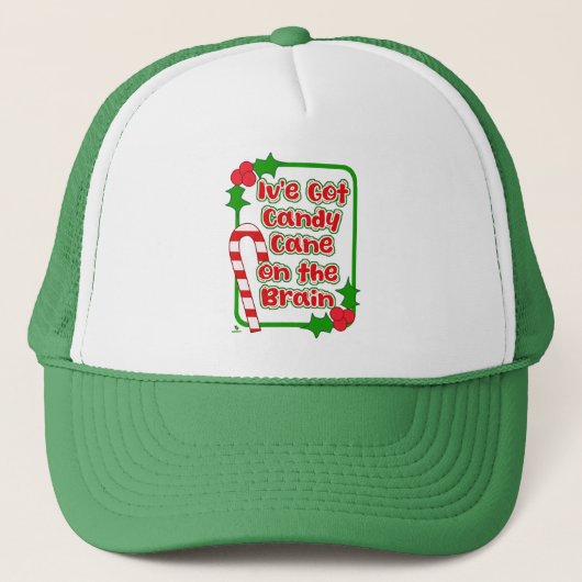 Candy Cane op Brain Christmas Funny Slogan Trucker Pet (Voorkant)