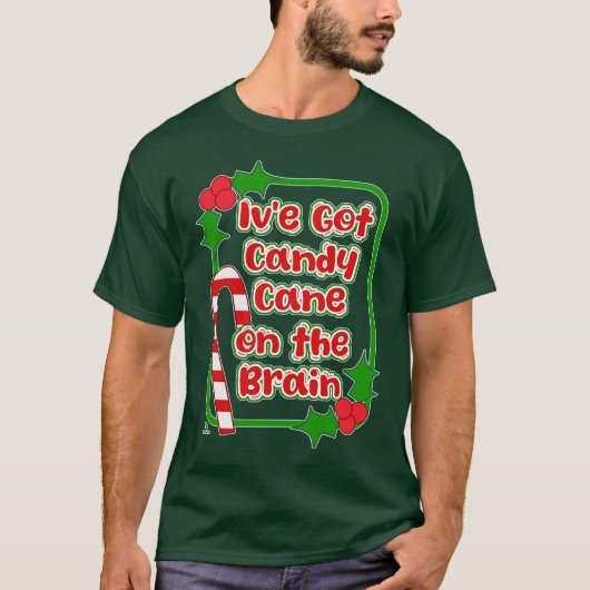 Candy Cane op Brain Christmas Treat Fun T-shirt (Voorkant)