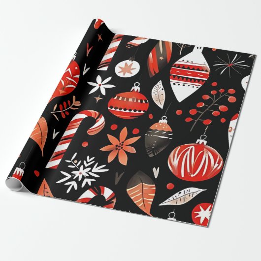 Candy Cane & Ornament inpakpapier (Uitgerold)