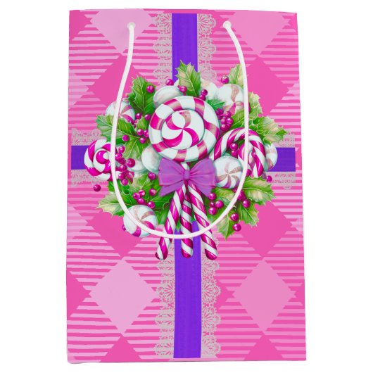Candy Cane Paarse en roze kerst Medium Cadeauzakje (Voorkant)
