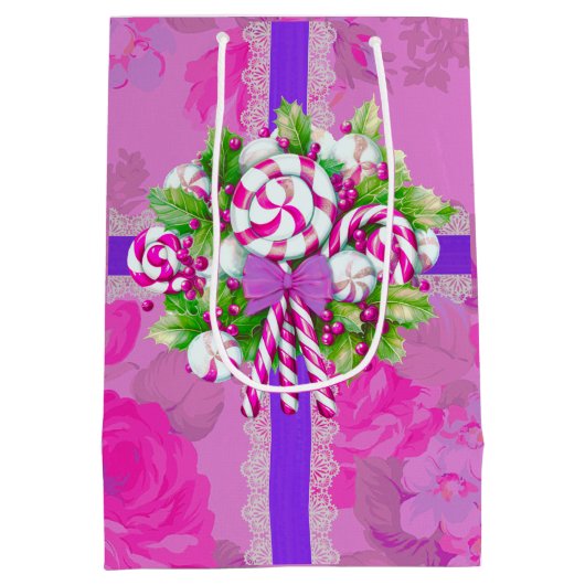 Candy Cane Paarse Kerst Medium Cadeauzakje (Achterkant)