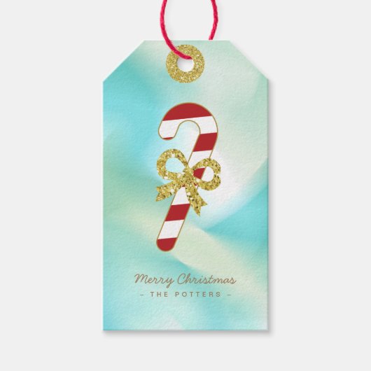 Candy Cane | Pastel Groen Gradiënt & Goud Cadeaulabel (Voorkant)